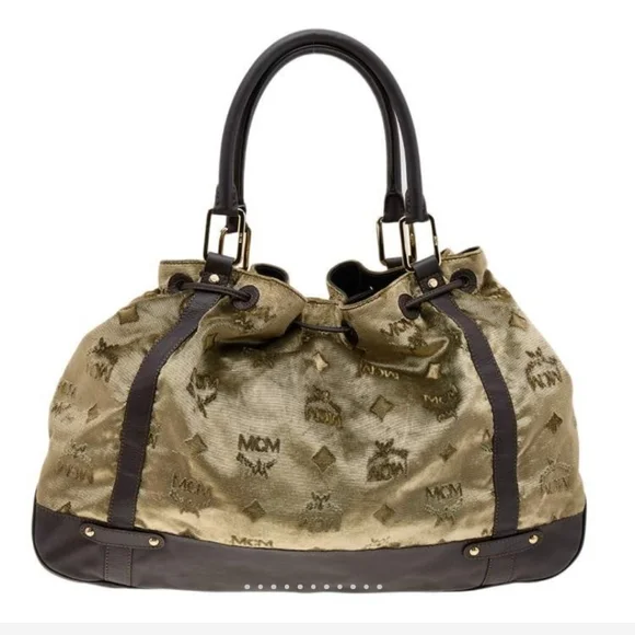 MCM Limited Edition Vintage Green and Brown Viseto Velvet Shoulder Bag. - Picture 7 of 11